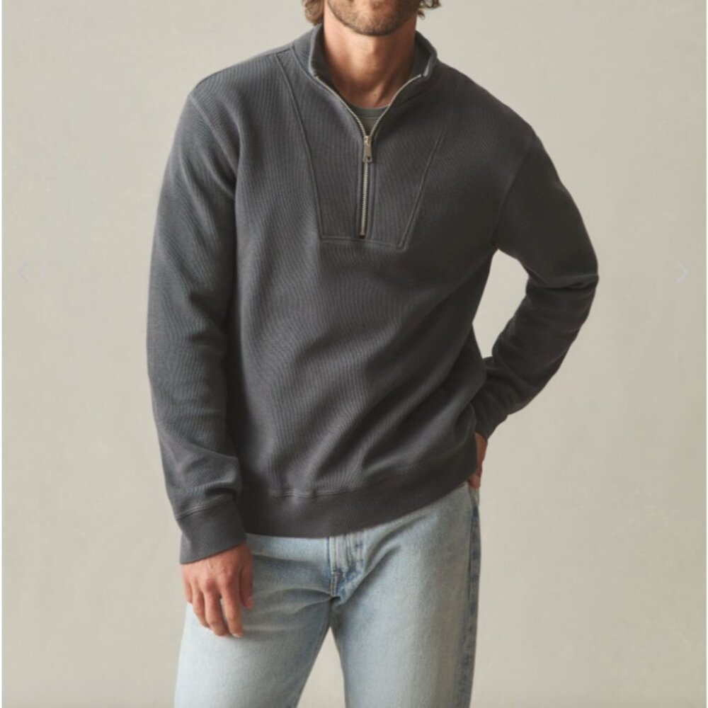 NEW‎ American Giant Mens Medium French Rib Half Zip Pullover Dark Charcoal Top